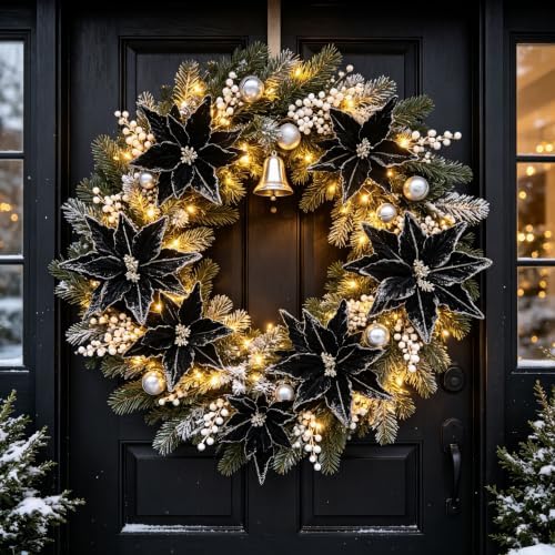 Kimura's Cabin 6Pcs 11Inch Artificial Poinsettia Christmas Flower Set,Black - Image 4