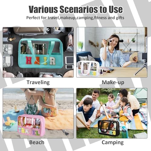 BuyCard Chenille Letter Clear Snack Makeup bag, Preppy Snacks Cosmetic Bag, Nylon & PVC Waterproof Travel Pouch with Zipper & Handle, Large Capacity Toiletry Organizer Bag for Women & Girls (Black) - Image 5
