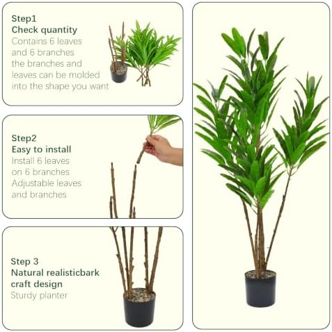 3.3FT Artificial Croton Plant, Faux Green Leaf Croton Tree with 6 Trunks - Image 3