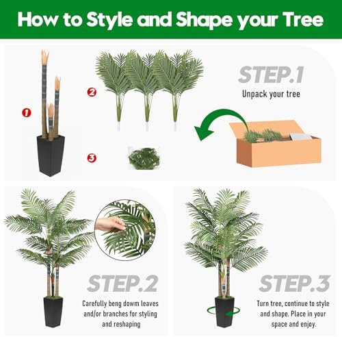6ft Artificial Palm Tree Indoor Plant，Triple Faux Tropical Areca Floor Plant in Pot，Artificial Plants with Lifelike Leaves for Home Office Decor - Image 4