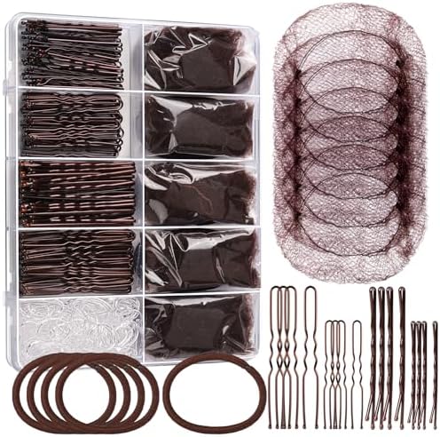 YGDZ Dance Hair Accessories Kit, Ballet Dance Stuff, Hair Nets for Buns, Bobby Pins Brown, Clear Elastic Hair Ties, Dance Competition Must Haves for Ballet Girls Women，Brown by YGDZ