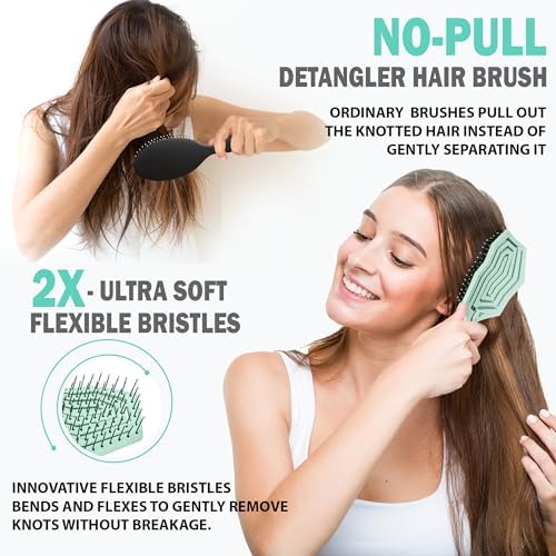 Fiora Naturals Detangling Hair Brush for Women, Detangler Hair Brush Green - Image 3