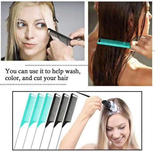 Patelai 30 Pcs Rat Tail Steel Combs Fine Tooth Bulk,Lake Green, Black - Image 4