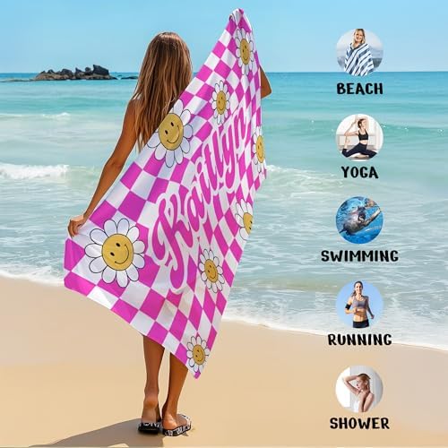 JML Personalized Beach Towel with Name, Custom Flower Beach Towel, Customized Microfiber Pool Towel, Quick Dry & Absorbent Swim Towel for Adult,Anniversary, Birthday, Summer Holiday,Vacation - Image 6