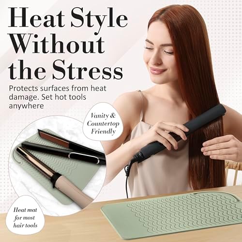 Large Vanity Mat, Heat Resistant Mat for Hair Tools, Vanity Décor, Sage - Image 2