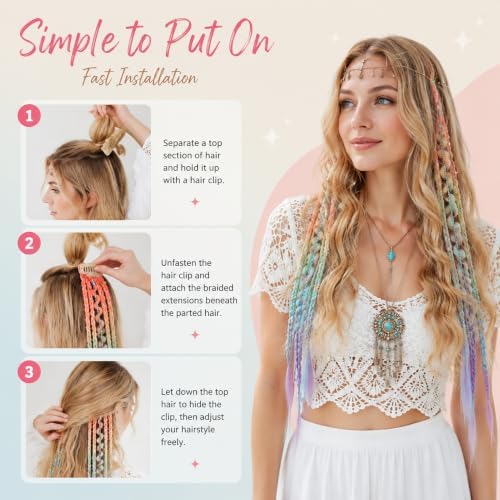 16“ Clip in Dreadlocks Hair Extensions Women Daily (Rainbow Colors) - Image 4