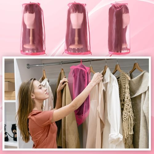Loopeer 6 Pcs Wig Storage Bag Adjustable Wig Cover with Drawstring,Rose Red - Image 5
