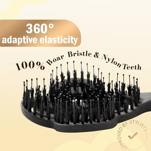 Simetra Detangler Hair Brush for Women and Men, Holiday Present - Original Detangling Brush for Curly Hair/Wet & Dry Hair, Natural Boar Bristles Hairbrush - Natural Crystal Inlay & 14K Gold Plating - Image 3