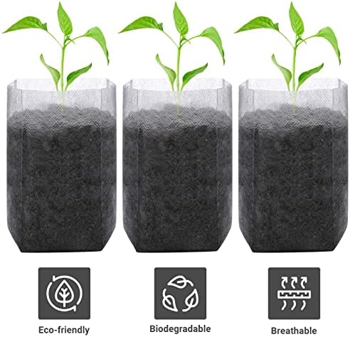 GREANER 100PCS Biodegradable Plant Bags, 5.9x6.3 inches Non Woven Seedling Bags for Planting, Garden Seed Starters Pouchs for Vegetables, Flowers, Indoors and Outdoor Use - Image 4