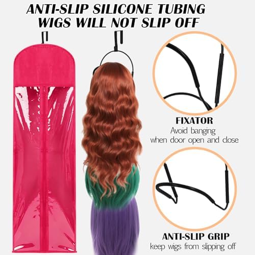 10 Pcs Wig Hangers Rack for Multiple Wigs, Dust-proof Storage Bag, Hot Pink - Image 4