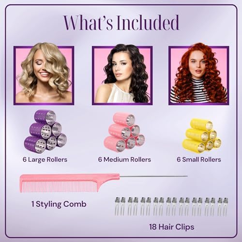 Thermal Rollers for Hair - 18 Self Grip Rollers & 18 Clips - 37-Piece Set - Image 2