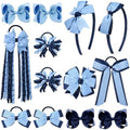 DEEKA Light Blue & Navy School Hair Accessories Set 13 Pcs Uniform Hair Bow Headband Clips Hair Ties Curly Korker Bows for Little Toddler School Girls (Light Blue&Navy) by DEEKA