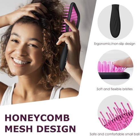 SHINLEA Vented Detangling Brush for Curly Thick Hair, Wave-Shaped Bristles for Scalp Massage, Anti-Tangle Hairbrush for Women, Men and Teens, Purple - Image 2