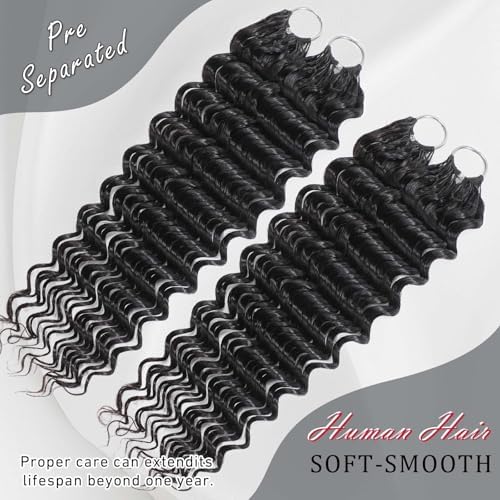 Human Crochet Hair for Black Women 20 Inch 120g Miracle Knots Hair Deep Wave Feather Crochet Human Hair Bundles Invisible Boho Crochet Hair Extensions Natural Black - Image 3
