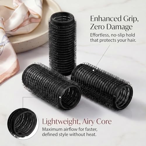 19PCS Self Grip Small Hair Rollers for Women Heatless Velcro Rollers for Hair Volume Set with Tail Comb for Medium Short Hair and Bangs DIY Curly Hairstyle(Black) - Image 3