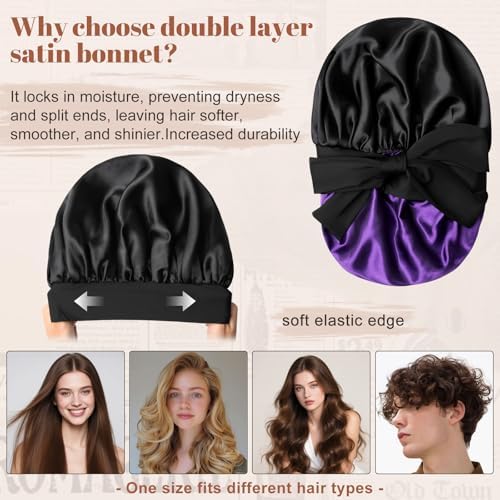 CHLINS Double Layer Satin Bonnet for Sleeping, Hair Bonnet for Curly Hair - Image 3