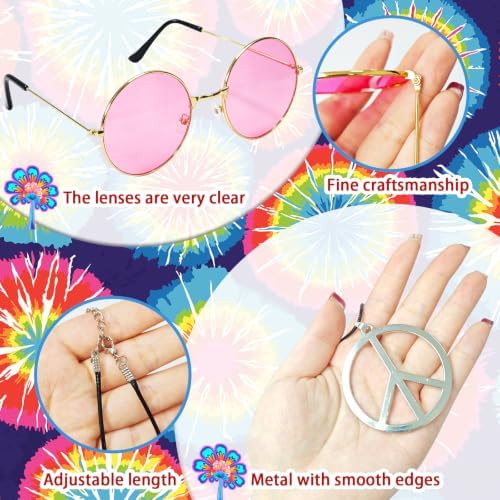 Bvrbaory Hippie Accessories for Men,4 Pcs Retro Hippie Costume Set with Hippie Wig,Sunglasses,Peace Necklace and Headband,60s 70s Disco Style,80s Retro Party,Halloween Fancy Dress - Image 4
