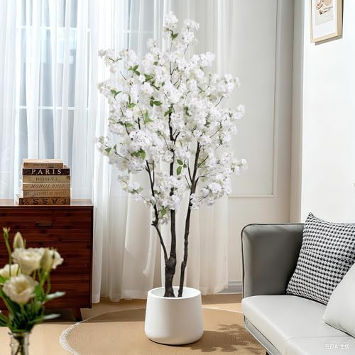 Artificial White Cherry Blossom Tree 6ft(72in) Faux Plant for Indoor Decor - Image 2