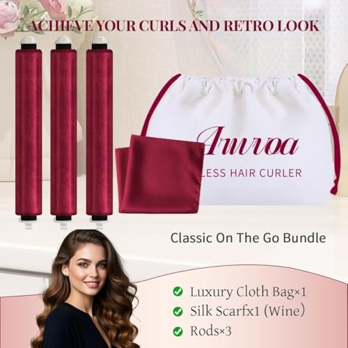 Heatless Hair Curler Heatless Curls Overnight Heatless Blowout with Luxury Cloth Bag Silk Scarf, Curling Rod Headband to Sleep in No Heat Curling with (burgundy, 3Rods) - Image 5