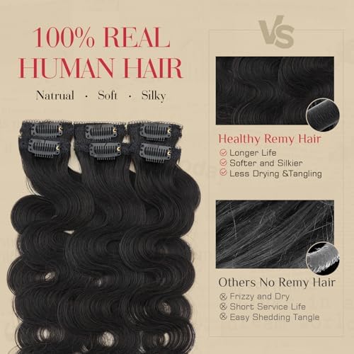 Rich Choices Short Clip In Hair Extensions Real Human Hair-Wave/Curly 6 Pcs Single Clip Hairs Extensions For Women-Mini Seamless Clips Hairpieces for Thin Hairs-10 Inch #1B Natural Black - Image 4