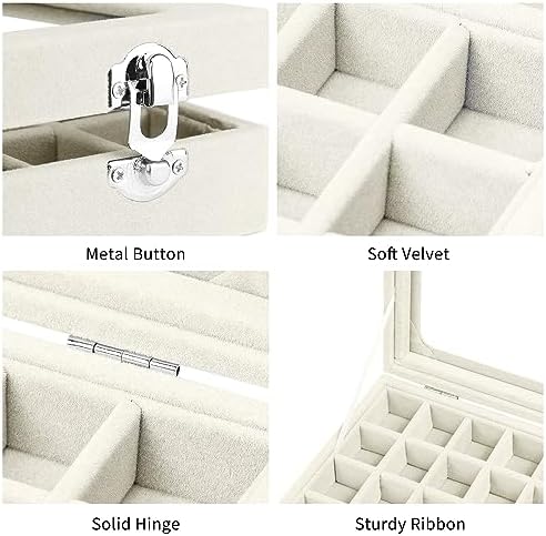 Velvet Jewelry Box 24 Grid Jewelry Earrings Display Organiser Box Ring Tray Holder Earrings Storage Case for Girls Women Wife Mom (Beige) - Image 4