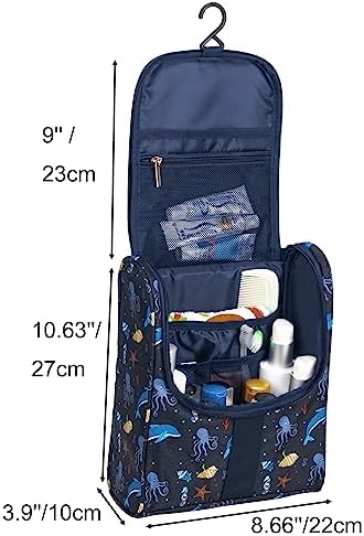 Remobia Hicol Cute Cartoon Hanging Kids Toiletry Bag Children Travel Cosmetic Makeup Organizer Wash Bag Shower bag Over Night Bag Camping Shaving Kit Bag for Boys & Girls (Sea World) - Image 2