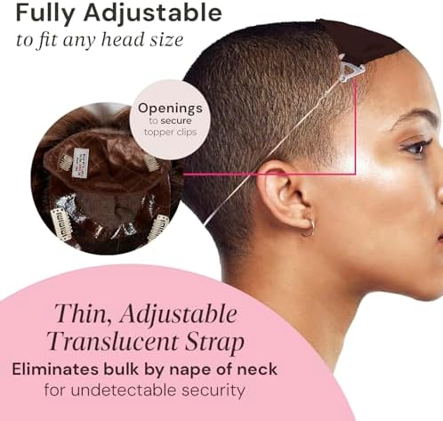 MILANO COLLECTION Glueless Top Grip for Hair Topper & Wiglets, Adjustable Translucent Strap with Side Openings, Top Headband for Your Wig or Topper, Includes Clips, Brown, Small - Image 3