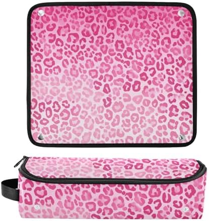 Hair Tools Travel Bag with Heat Resistant Mat Detachable 2-in-1 Curling Iron Travel Case Hot Tools Organizer for Straightener Flat Iron Gradient Pink Leopard Print - Image 3