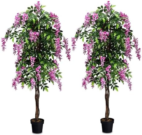 Goplus 6FT Ficus Artificial Tree, 2 Pack Fake Wisteria Tree in Nursery Pot, Greenery Faux Floor Plant, Tall Artificial Plants for Indoor Outdoor Bedroom Living Room Decor by Goplus