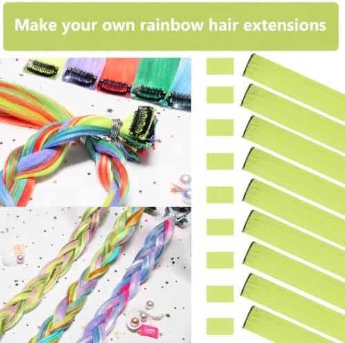 Lime Green Hair Extensions Clip in Synthetic Color Hairpieces 14PCS - Image 2