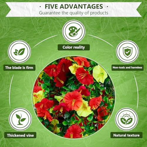 4-Pack Fake Hanging Plants, Faux Hanging Plant Artificial Greenery for Living Room Bedroom Boho Wall Shelf Indoor Outdoor Decor (Purple Pink Yellow Red Morning Glory) - Image 6