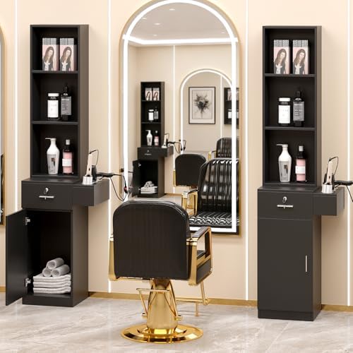 mefeir Salon Station, Barber Hair Stylist Storage Cabinet with Lockable Drawer, 5 Compartments & Shelf, Durable MDF, Organizer Equipment for Beauty Salon, Barbershop, Upgrade Black - Image 7