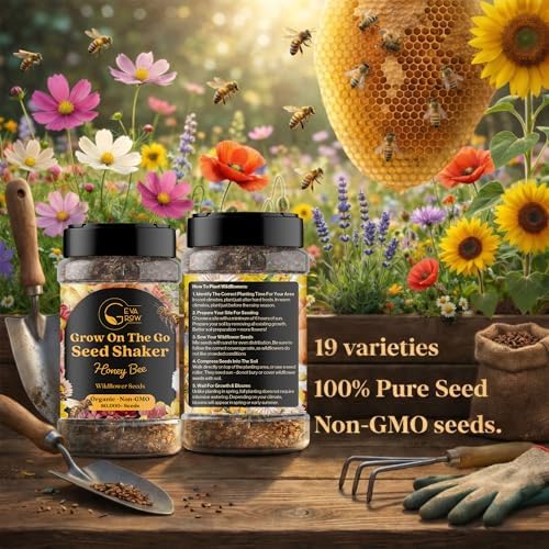 Mini Wildflower Seed Shaker – Honey Bee Wildflower Mix, by GevaGrow | Bulk 90,000+ Seeds | Pollinator Bee Attracting Flower Seeds for Planting in Pots & Outdoor Gardens | No Messy Packets - Image 3
