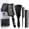 4pcs Curly Hair Brush Set for Adult & Kids Wet or Dry, Detangling Brush for 3/4ABC Hair with Wide Tooth Comb (4, Black) by KPX
