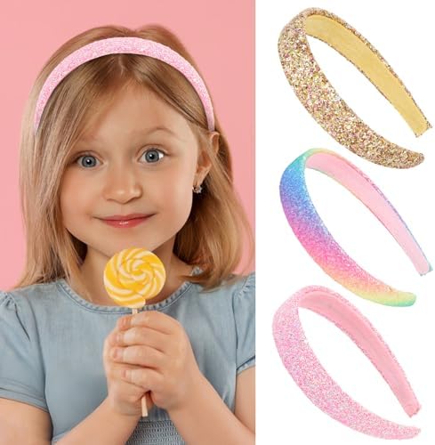 Headbands for Girls, 3 Pack Sparkly Glitter Toddler Girls Headbands - Image 3