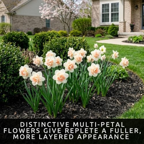 5 Replete Daffodil Bulbs | Double White & Peach Pink Ruffled Narcissus - Image 3