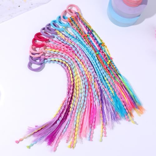 TOKUFAGU 12 PCS Colored Braided Hair Extensions for Kids, Beaded Hair Ties - Image 5