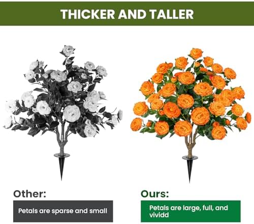 2 Pack 3FT Artificial Camellia Tree with Ground Spike, Full Bloom Fake Camellia Plant Outdoor, Dense Flower Artificial Trees for Front Porch Decor, Patio Garden Yard Decorations, Orange - Image 5