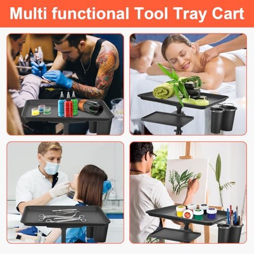 Salon Tray Cart on Wheels, Aluminum Tattoo Tray with Storage Platform, Adjustable Height Service Rolling Tray, Storage Tray Accessory for Salon Spa Dental Use, Rolling Tray Cart - Image 7