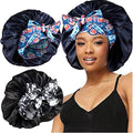 2pcs Large Silky Bonnets with tie Band Braid Bonnet, Satin Bonnet for Sleeping Curly Hair, G by Heniho