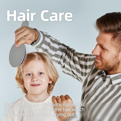 Boar Bristles Hair Brush for Women and Men, Detangling Hair Brush for Smoothing Massage Add Shine, Nylon&Boar Bristles Detangler brush for Hair Healthy (1 Pack-Grey) - Image 4