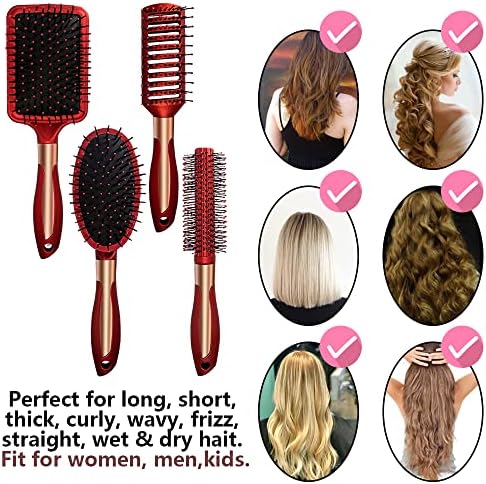 4 Pcs Hair Brush Set, Includes Anti-Static Massage Oval Comb, Detangling Brush, Round Hair Brush, Vented Hair Brush, for Women, Men, and Kids - Image 7