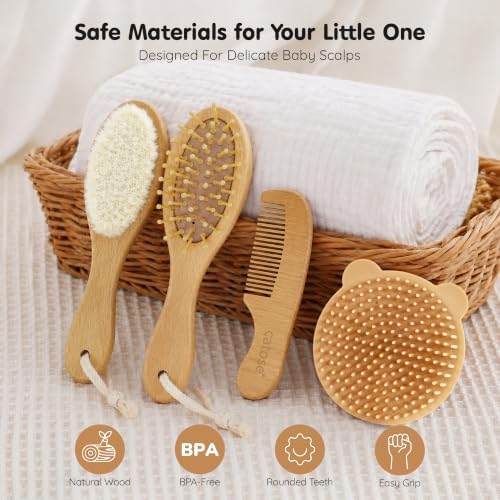 Baby Brush and Comb Set,Wooden Baby Brush,Soft Goat Hair,Newborns - Image 4