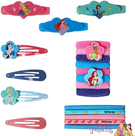Luv Her Disney Girls' Hair Accessories Set - 20 Pack Featuring Disney Princesses - Includes 3 Barrettes, 4 Snap Clips, 5 Elastics, 8 Terry Ponies - Everyday Wear, Special Occasions, Ages 3+ - Image 4