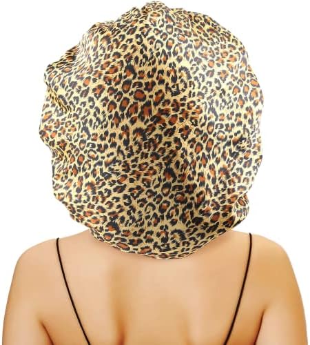 Large Round Satin Bonnet for Sleeping, Double-Layer Elastic Hair Bonnet with Silky Tie Band for Women Braids/Curly/Long Hair - Leopard by senthair