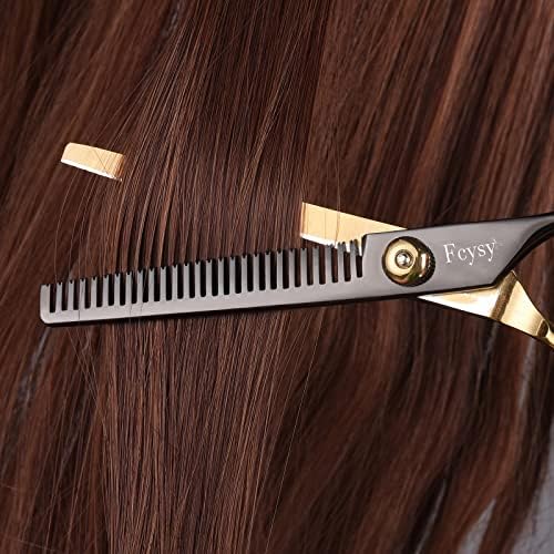 Professional Scissors for Hair, Fcysy Hair Cutting Shears Kit Barber Hairdresser Shears Thinning Scissors Set Straight Edge Razor Salon Supplies for Men, Tijeras De Peluqueria Profesional - Image 4