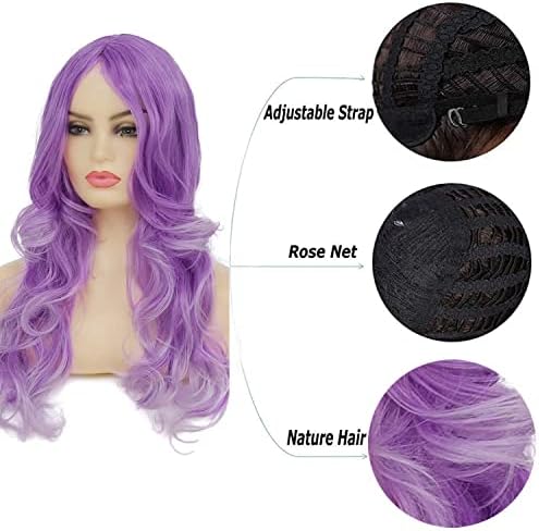 Long Curly Wavy Purple Wig for Women Side Part Colorful Wig Cosplay Costume Synthetic Replacement Wig for Women - Image 3