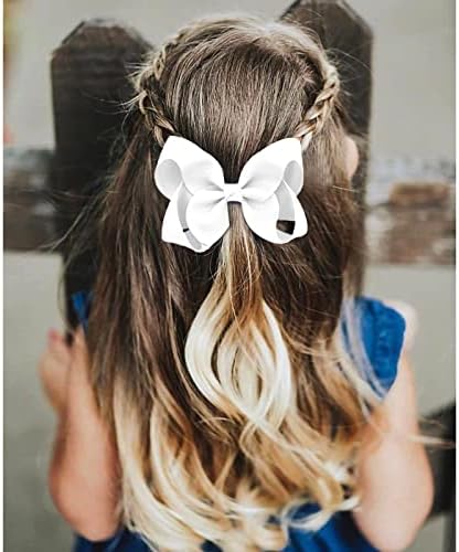 2 PCS 6inchs Hair Bows for Girls Grosgrain Ribbon Hair Bow Alligator Clips Hair Accessories for Baby Girls Toddlers(White) - Image 5