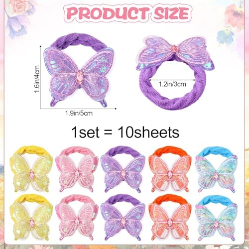 RAINBOW WSK10 Pcs Glitter Butterfly Hair Ties for Girls Baby Toddler Cute Sequin Bow Hair Ties Elastic Rubber Hair Bands for Little Girls Multicolor Baby Hair Accessories Pijin-10 - Image 2
