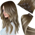 LaaVoo Clip in Hair Extensions Real Human Hair, Ombre, 5pcs 18inch by LaaVoo